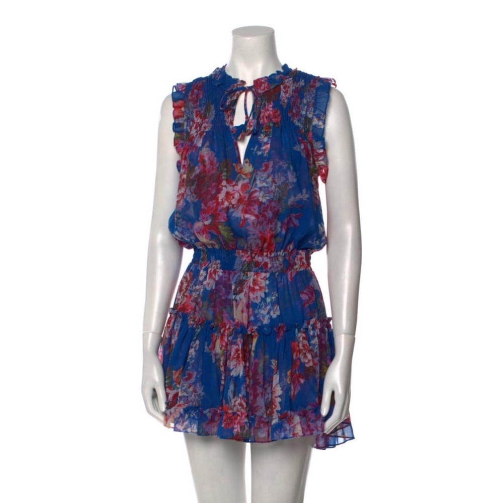 MISA LOS ANGELES DRESS blue with red flower Medium